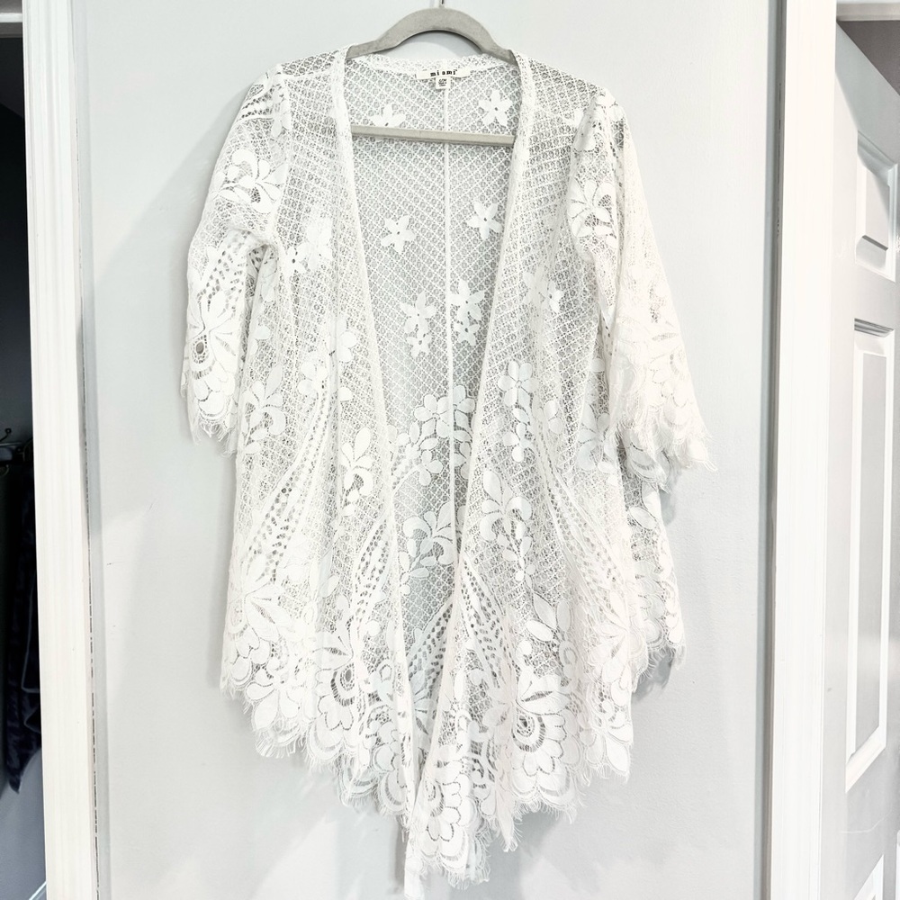 Lace appliqué swimsuit beach cover-up